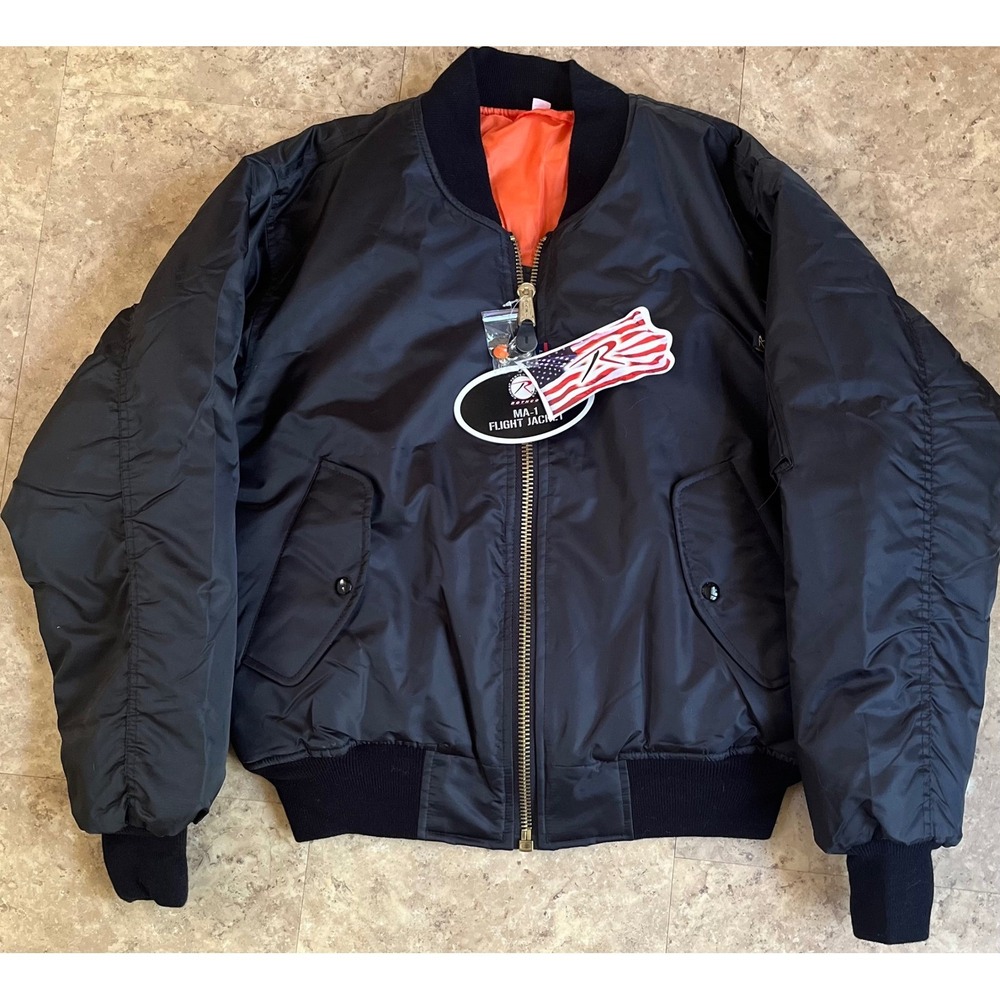 Rothco MA-1 Flight Jacket Black Marine Bulldogs Graphic Bomber Mens Small NWT - Picture 2 of 12